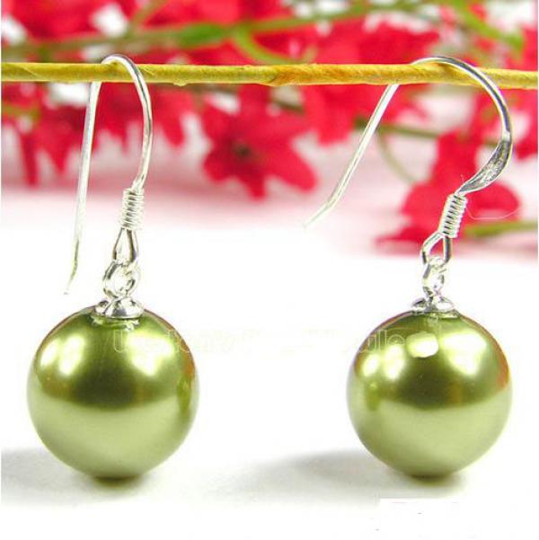 Green Sea Shell Pearl Dangle Earrings S925 Silver
