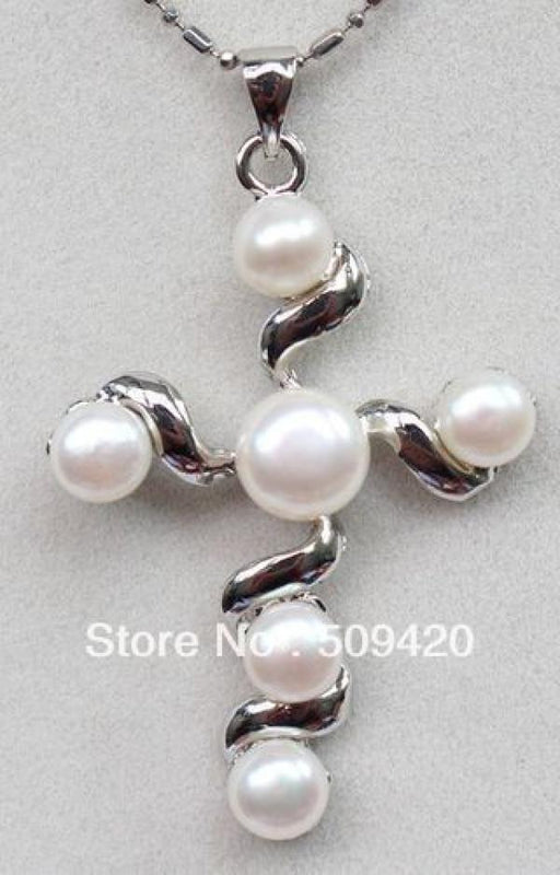 7-8mm Freshwater Pearl Cross Pendant Necklace