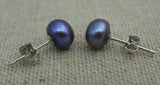 Unique AA 8mm Purple Gray Pearl Earring S925 Sterling Silver Stud
