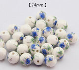 50 pcs Porcelain Beads, DIY Ceramic Loose Beads, Flower Pattern, Round Shape
