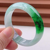 Zheru Jewelry Natural Burmese Jadeite 54mm-64mm Two-Color Green Bracelet
