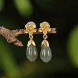Orchid Hetian Jade Earrings Chinese Silver Jewelry