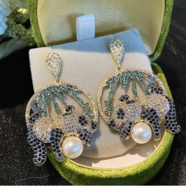 Cartoon Panda Holding Pearl Earrings S925 Silver Needle