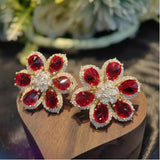 Colorful Zircon 3D Flower Earrings Microinlaid with Zircon 18K