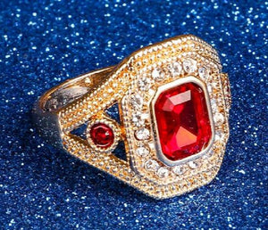 Vintage Gem Inlaid Lady's Rings Antique Plated European Retro Women