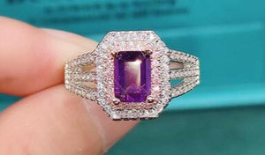 Olivine & Amethyst Emerald Cut Two-Color Open Caibao Ring