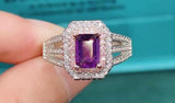 Olivine & Amethyst Emerald Cut Two-Color Open Caibao Ring