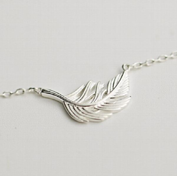 925 Silver Feather Pendant Necklace Women