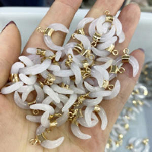 2 PCS Rose Quartz Moon Pendants for DIY Jewelry Making