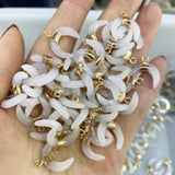 2 PCS Rose Quartz Moon Pendants for DIY Jewelry Making