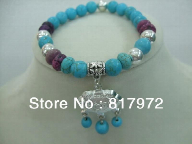 5pcs Retro Howlite Stone Bead Bangle Elasticity Adjustable
