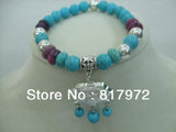 5pcs Retro Howlite Stone Bead Bangle Elasticity Adjustable