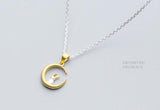 925 Sterling Silver Golden Rabbit Moon Pendant Necklace