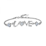 925 Silver Purple Crystal Chain Bracelet LOVE Heart Women Gift