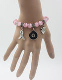 Pink Opal Bead Breast Cancer Ribbon Bracelet