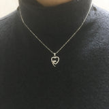 925 Silver Dolphin Crystal Heart Necklace Lover Heart Pendant