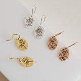 Minimalist Birth Flower Dangle Earrings - Gold, Silver & Rose - Gift for Mom