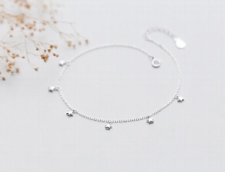 925 Sterling Silver 4mm Small six-Stars Anklet Bracelet