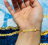 Personalized Stainless Steel Name Bracelet with Gold Heart - Handwriting Style