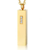 Unisex Stainless Steel Vertical Bar Urn Necklace Crystal Memorial Keepsake