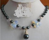 8mm Shell Pearl Mixed Jades Necklace with Blue Jades Pendant