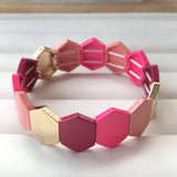 Colorful Enamel Tile Beaded Bracelet, Rainbow Stretch Boho Jewelry
