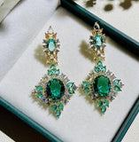 S925 Silver Needle Copper Plated 14K Petal Lake Green Emerald Earrings