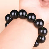 Natural Hetian Jade Dark Round Bead Bracelet Men's and Women's Jewelry