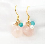 Rose Quartz Pearl Amazonite 925 Silver Earrings