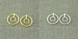 Spanish Electroplating 925 Silver 14k Pin Stud Double Circles Earrings