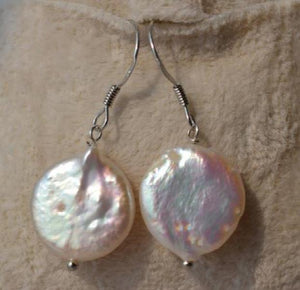 Peach Coin Pearl Dangle Earrings 14mm AA Freshwater Wedding Jewelry