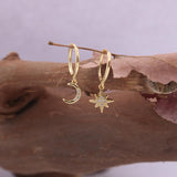S925 Silver Geometric Stars & Moon Zircon Earrings - Wholesale&Dropshipping