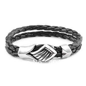 Men's Angel Wing Rhinestone Leather Bracelet