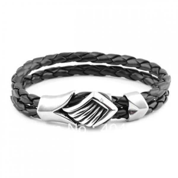 Men's Angel Wing Rhinestone Leather Bracelet