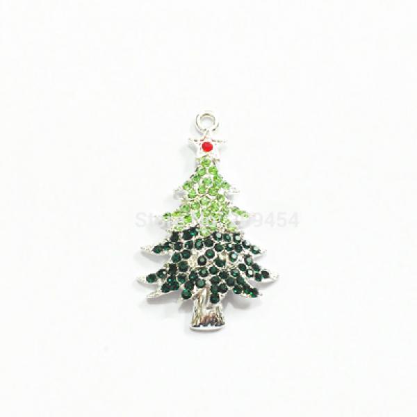 10pcs Full Rhinestone Christmas Tree Pendants