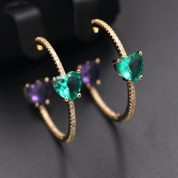 Colorful Heart Crystal Hoop Earrings