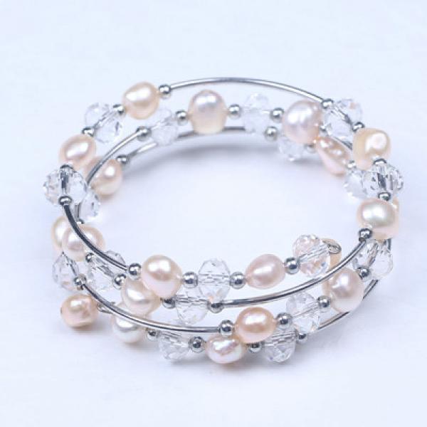 Baroque Pearl Crystal Bead Bracelet Bangle