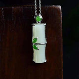 Natural Hetian Jade Bamboo Pendant Necklace for Girlfriend Birthday