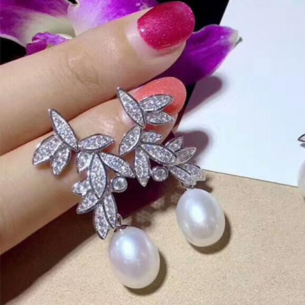 Coconut Tree Zircon Pearl Earring Necklace Set Women Summer Jewelry