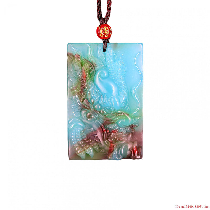 Jade Dragon Pendant Chinese Carved Natural Amulet Necklace Jewelry