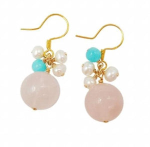 Rose Quartz Pearl Amazonite 925 Silver Earrings