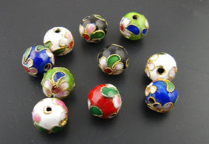 30 Mixed Color Cloisonne Ball Spacer Beads 10mm Dia.