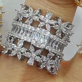 CZ Wedding Ring Set Bridal Engagement Jewelry CZ Full Finger Ring