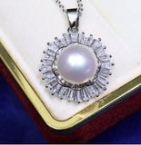 925 Silver Pink Pearl Freshwater Pendant Zircon Crystal Gem Jewelry
