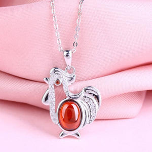 925 Silver Zircon Chicken Pendant Necklace for Women