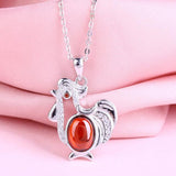 925 Silver Zircon Chicken Pendant Necklace for Women