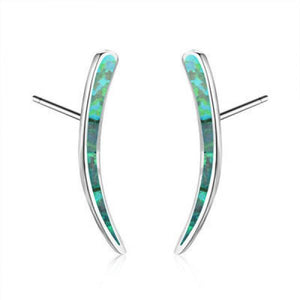 925 Silver Crescent Moon Opal Stud Earrings Wedding Fine Jewelry
