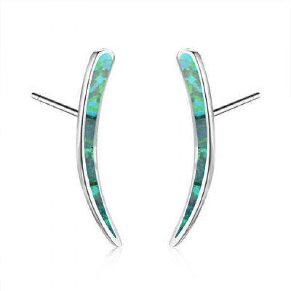 925 Silver Crescent Moon Opal Stud Earrings Wedding Fine Jewelry