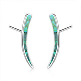 925 Silver Crescent Moon Opal Stud Earrings Wedding Fine Jewelry