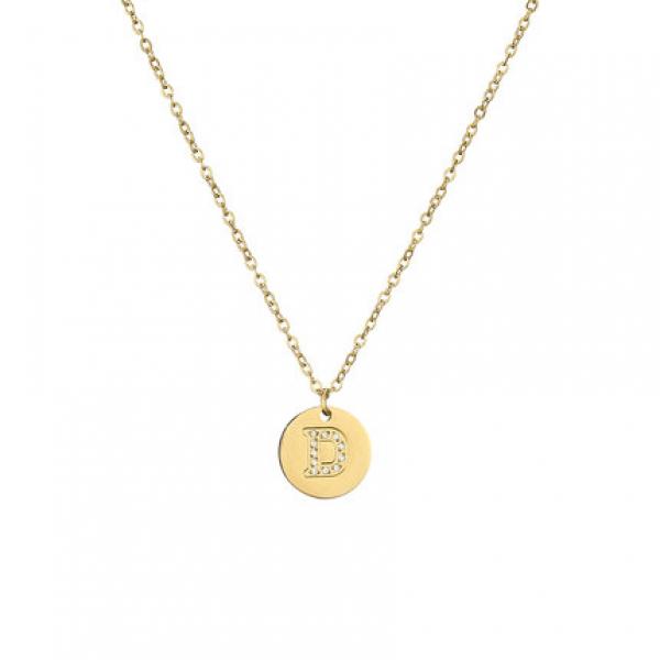 Circon 26 Letters Necklace Coin Steel Letter Charms Collar Chain Stacked